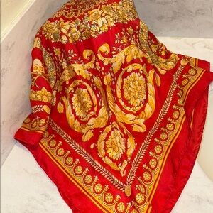 Versace Red and Gold Patterned Scarf